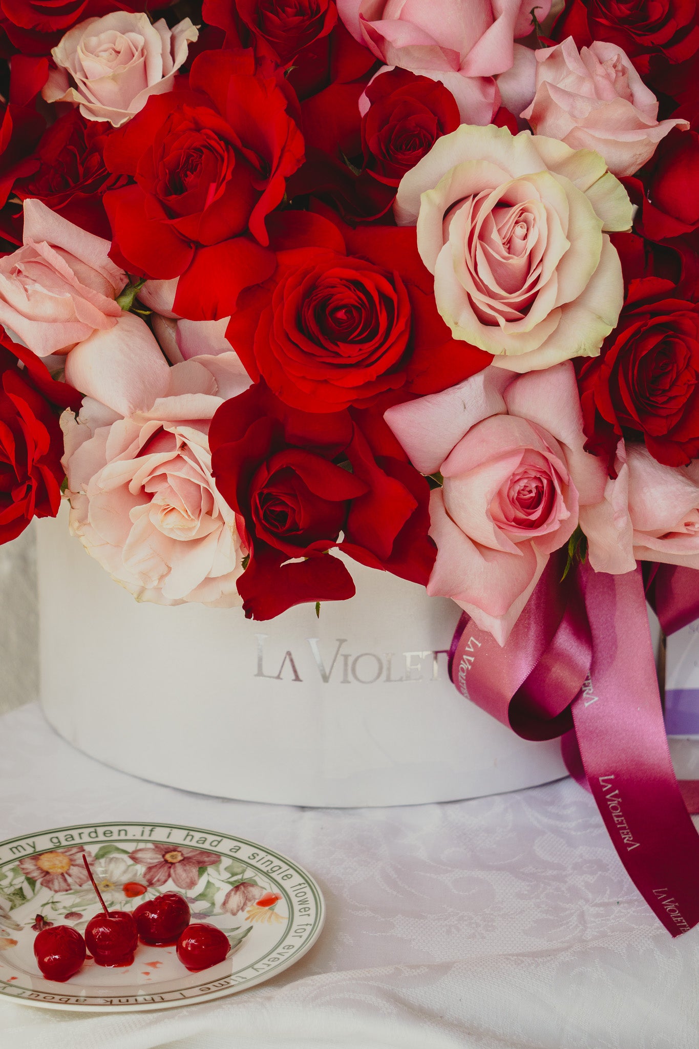 Cleo, caja en tonos rosados y rojos