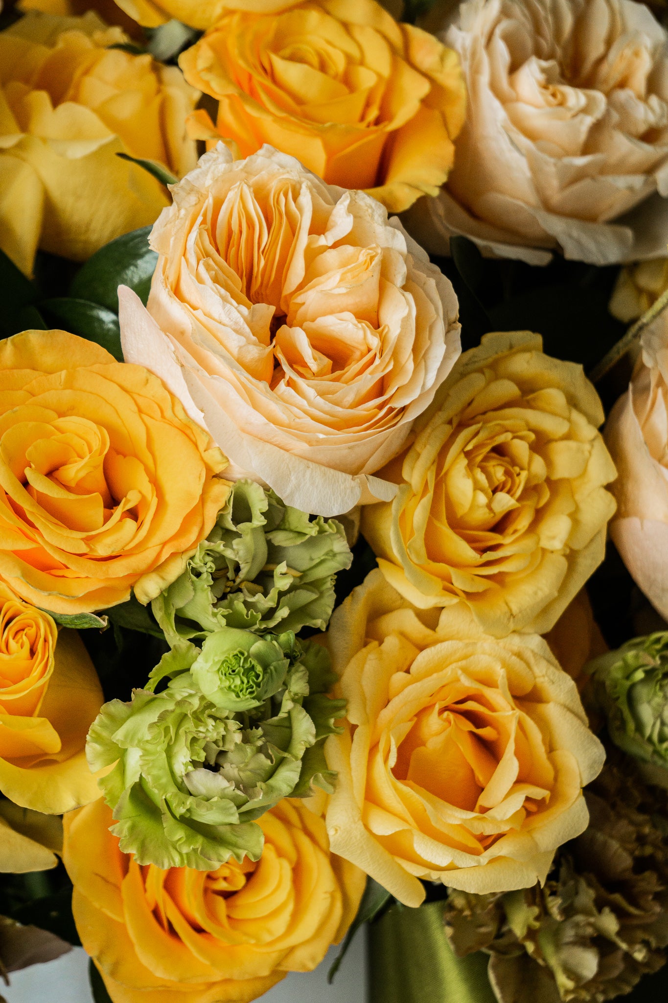 Lily,  rosas inglesas , lisianthus  y rosas.