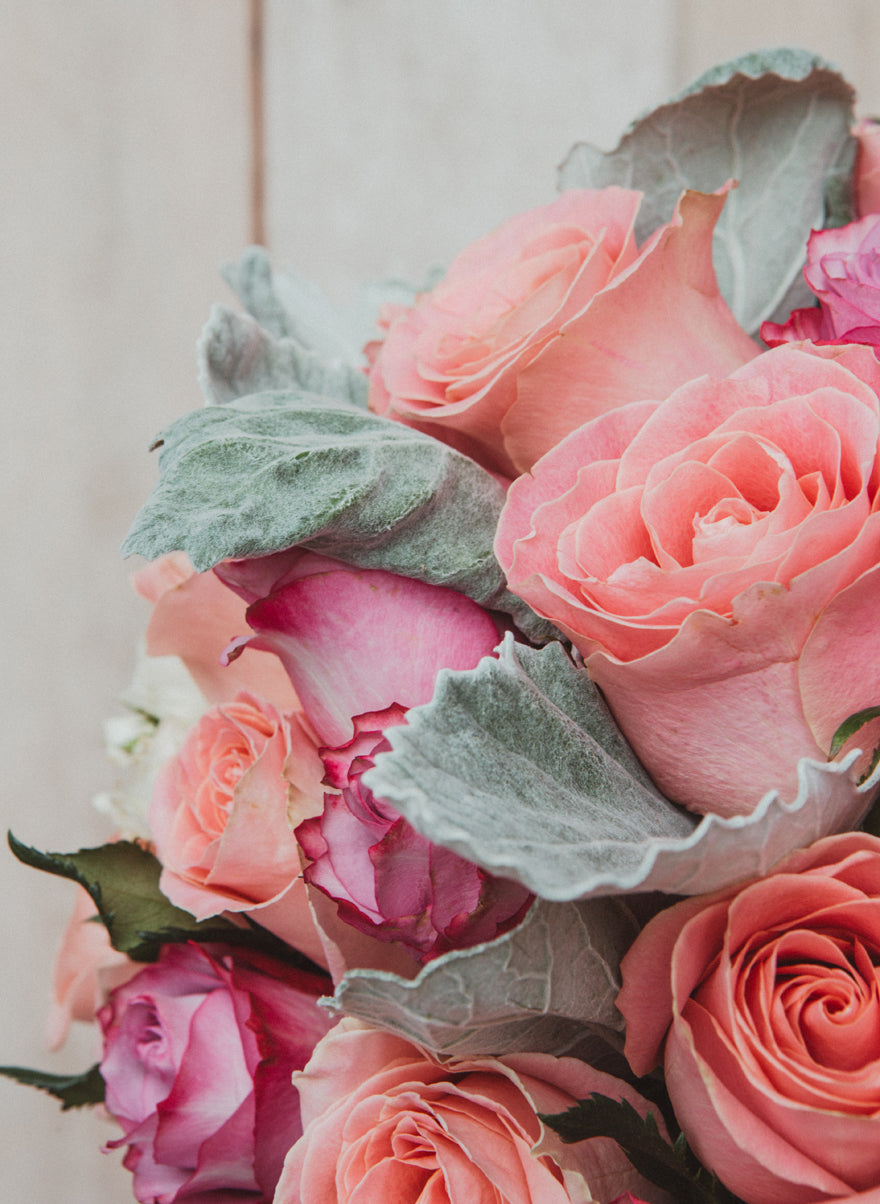 Marian, caja con rosas en diferentes tonos .